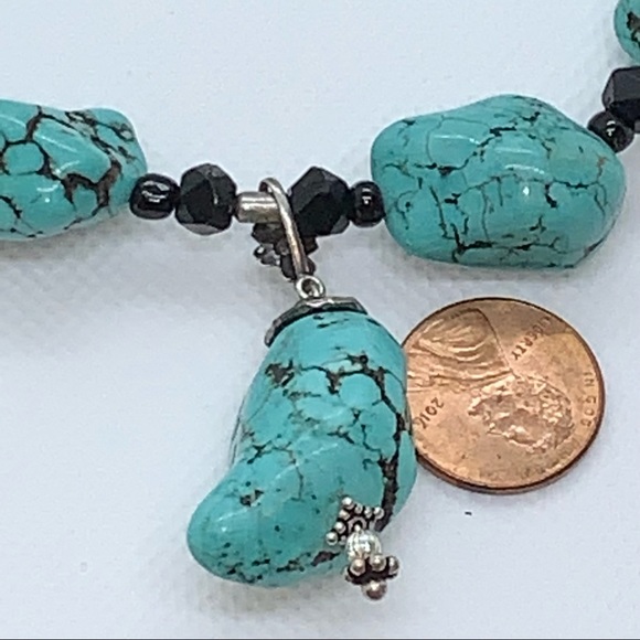 Handcrafted “Paisley” Turquoise Howlite Necklace & Earrings 925 - Picture 5 of 11